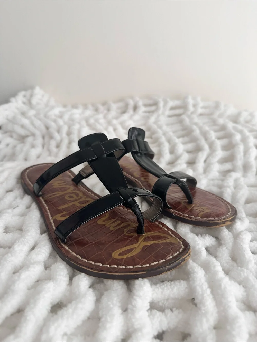 Sam Edelman Black Leather Toe-Ring Slide Sandals